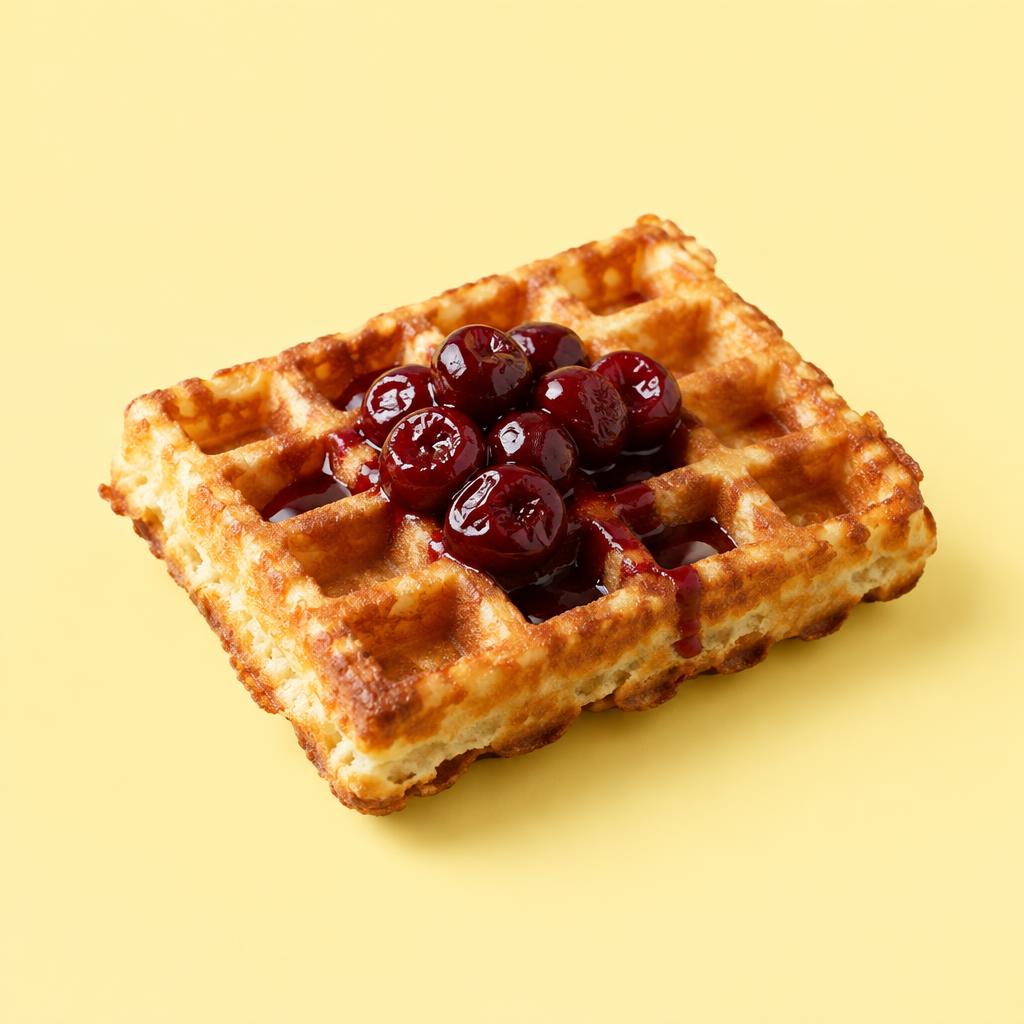 Brusselse wafel met glanzende krieken — gegenereerde productfoto