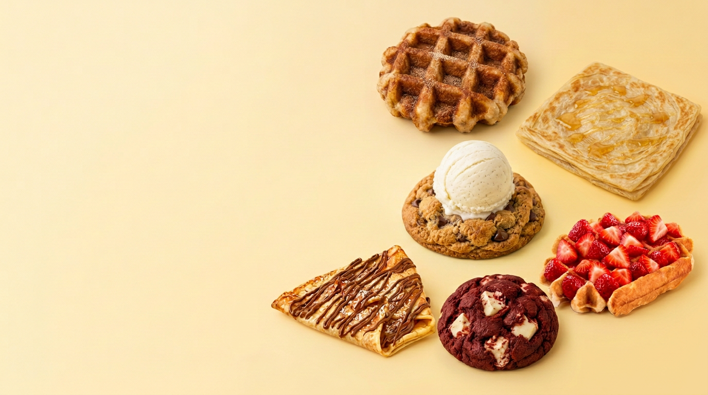 Collage van wafels, cookies en msemen uit onze herfstcollectie — gegenereerde productfoto